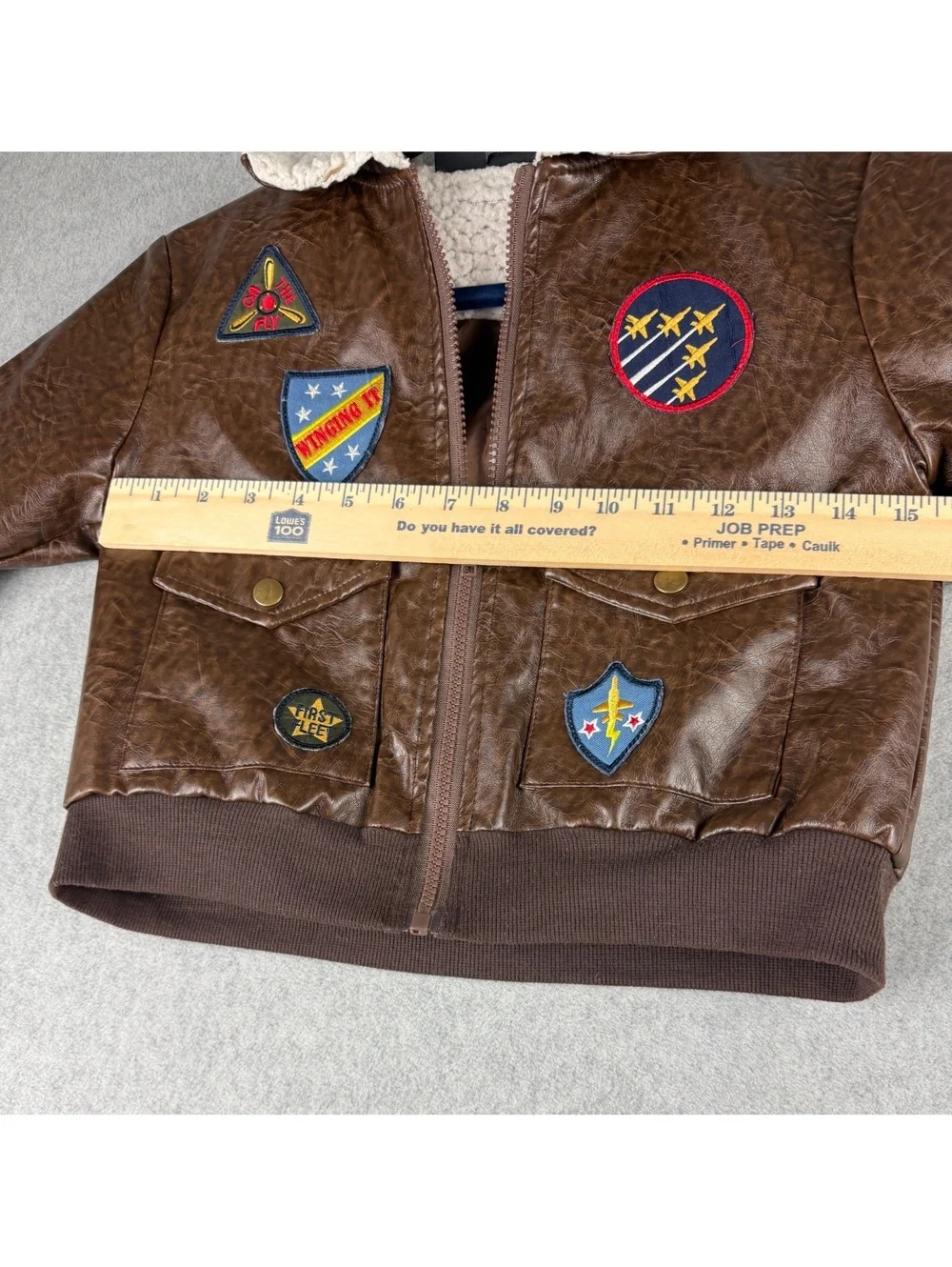 Authentic Kids Aviator Bomber Jacket Size 7 Brown Faux Leather Sherpa
